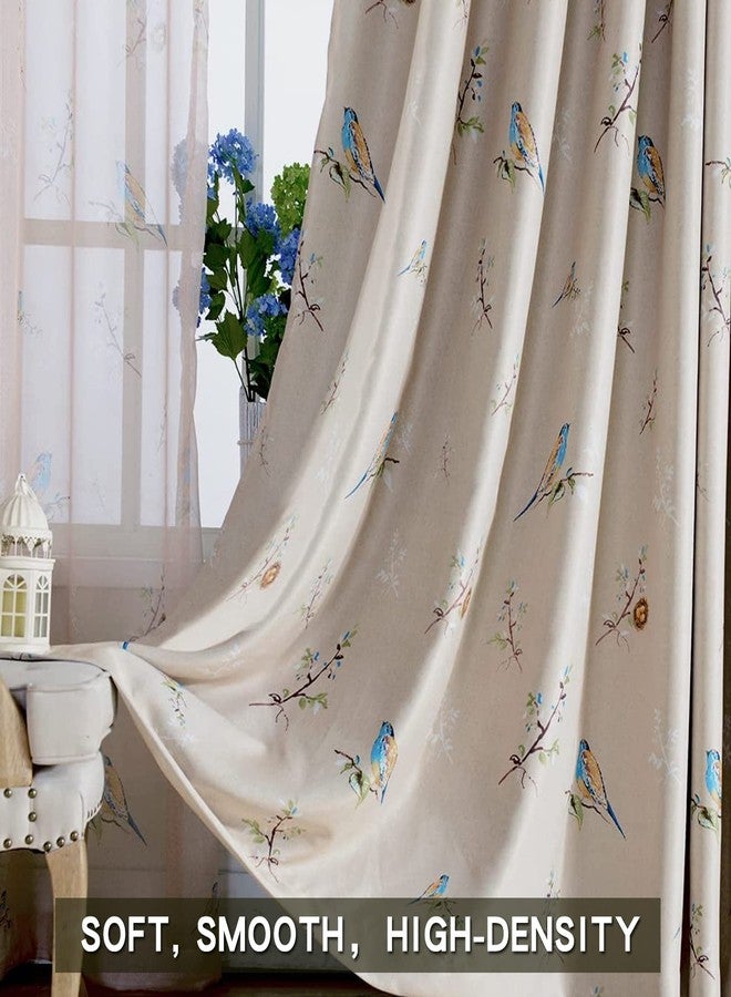 SUOUO Birds Blackout Curtains for Bedroom 84 inches Long Farmhouse Patterned Floral Window Drapes for Living Room 2 Panels Khaki - Image 5